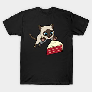 Siamese Cat excited to eat Red Velvet Cake T-Shirt